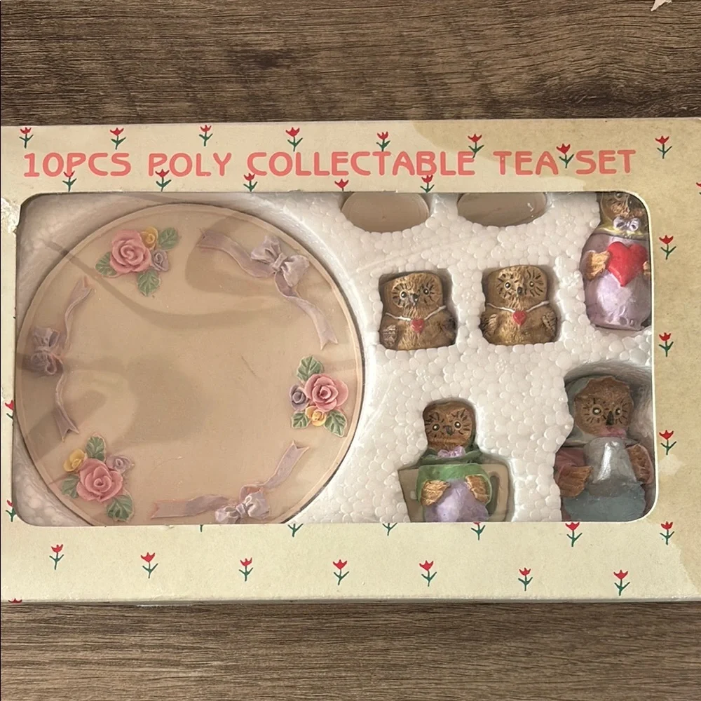 Collectible Teddy Bear Tea Set - Pink and Cream